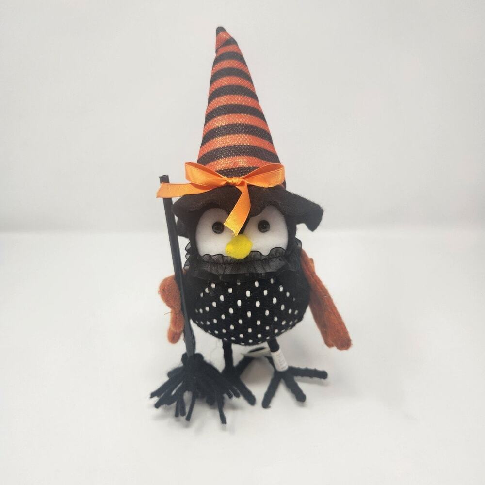 Halloween Witch Felt Bird Polka Dot Black & Orange Hat Ross